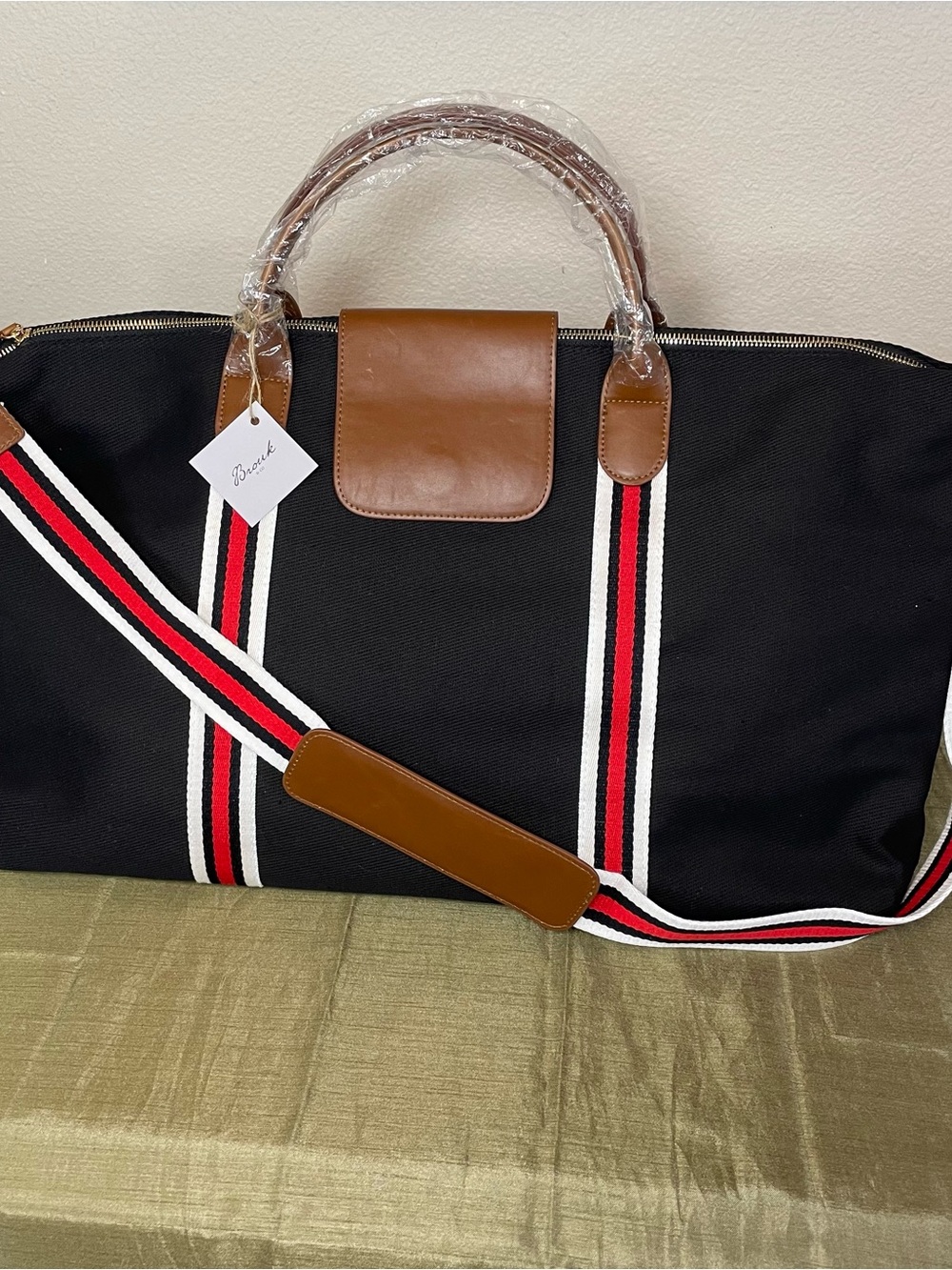 Brouk & Co. Gap Original Duffel Bag in black with red and white stripes